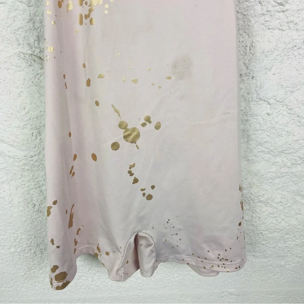 Justice light pink and golden splatter print stretch gymnastics, Roper onesie XL